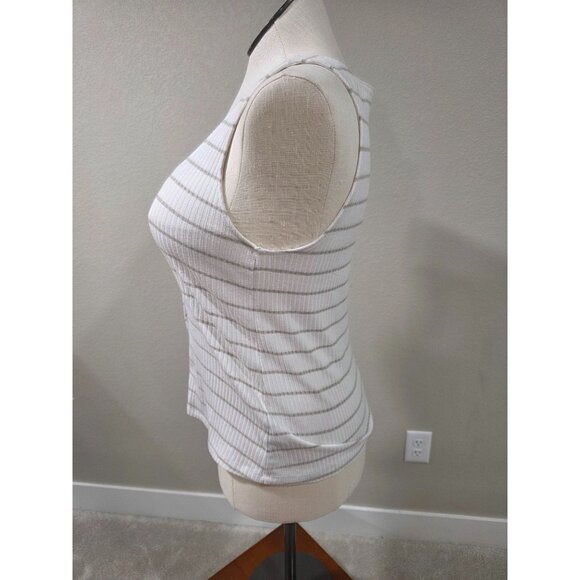 Torrid White & Gray Striped Button-Front Ribbed Tank Top M/L - Picture 3 of 4